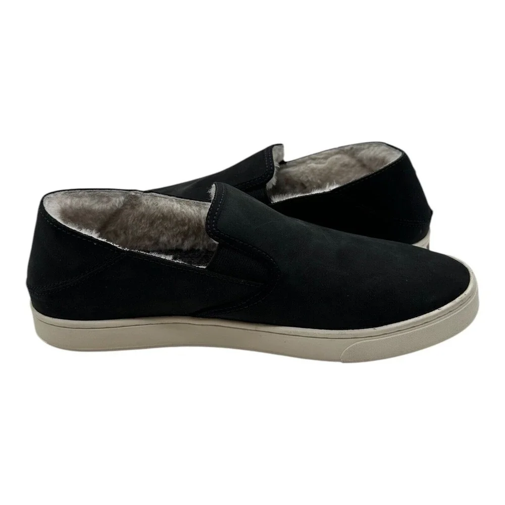 OluKai‎ Pehuea Heu Shearling Slip On Shoes Womens 10 Black Lava Leather Sneakers